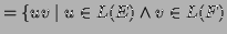 $\displaystyle = \{ uv \mid u\in L(E) \wedge v\in L(F)$