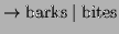 $\displaystyle \to \textrm{barks} \mid \textrm{bites}$