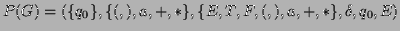 $\displaystyle P(G) = ( \{q_0\},\{(,),a,+,*\},\{E,T,F,(,),a,+,*\},\delta,q_0,E) $